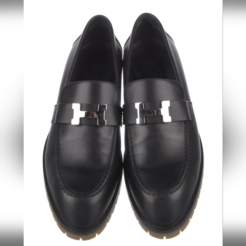 HERMES Leather H Loafers
